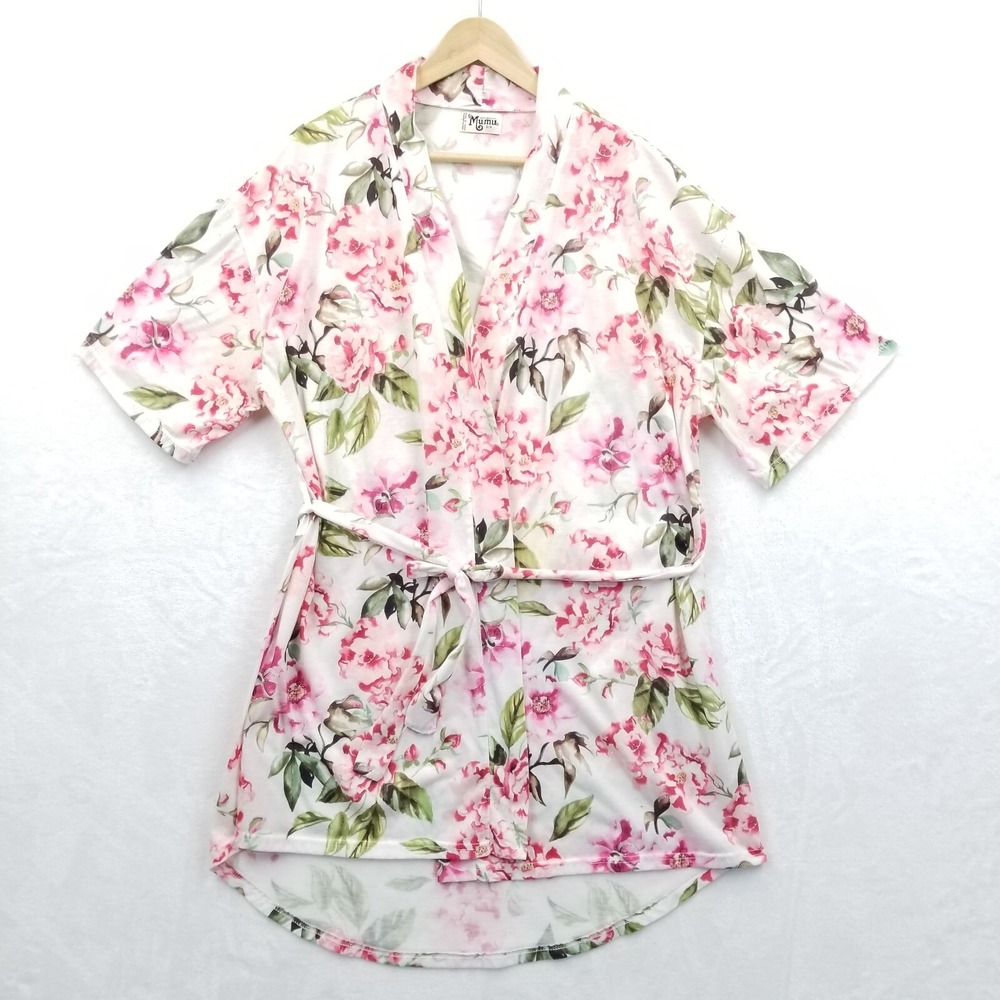 Show Me Your Mumu Robe Women One Size Pink White Floral Short Cover Upβ Lounge